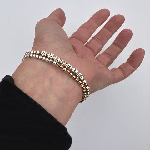 Like a Tattoo at the Wrist: "Blessed" Bracelet in Sterling Silver and 14K gold fill