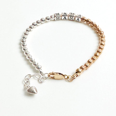 Swiftie Mom Mother's Day word  bracelet in sterling silver and 14k mixed metals