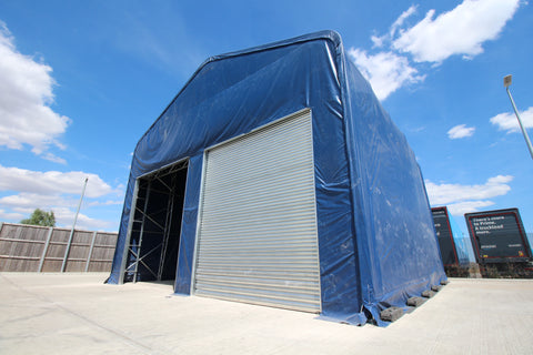 PVC fabric temporary storage building with Automatic Roller shutters.