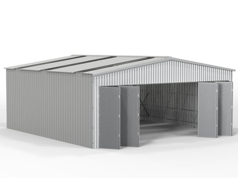 Double Truss - Single Sheet - Steel Aircraft hangar with Bi-Folding door