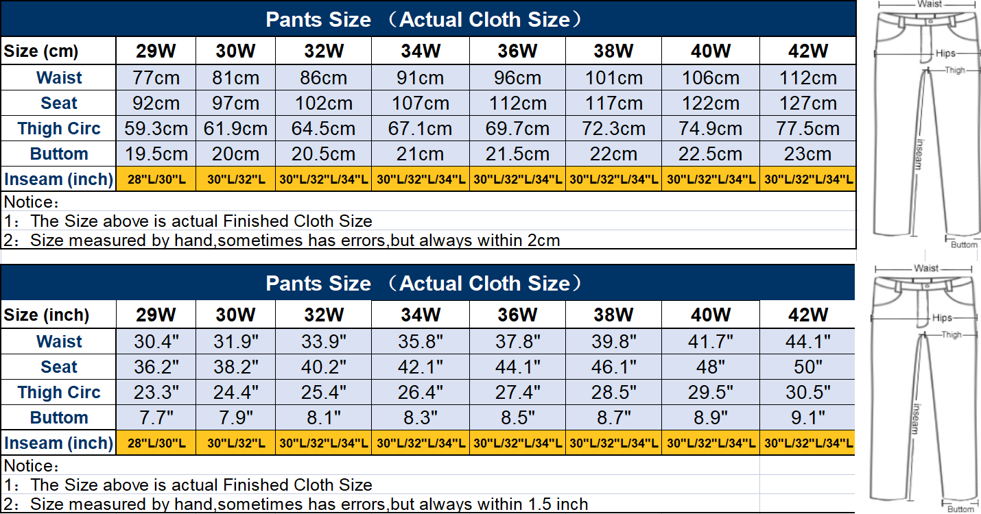 Pants Size Chart