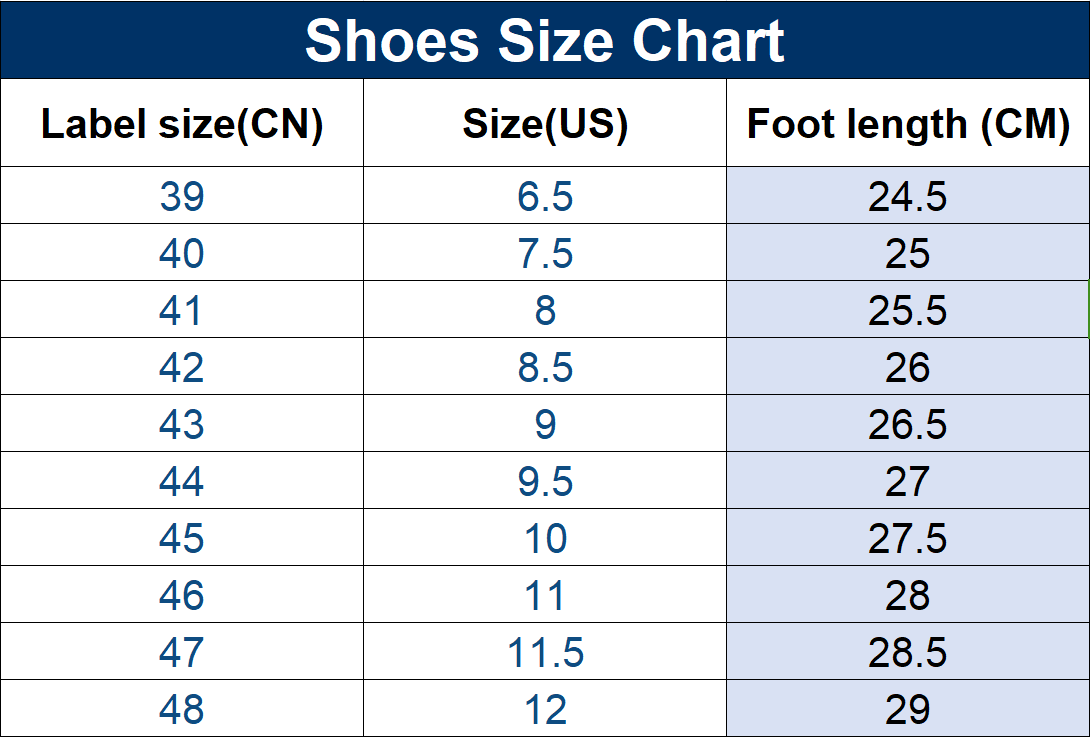Schuhe Größendiagramm