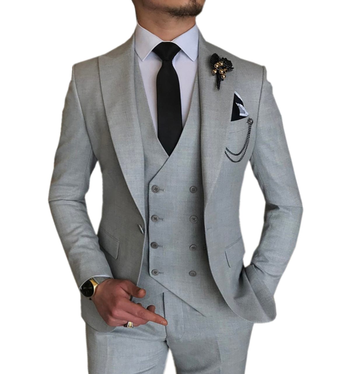 Men's 3 Piece Suits Slim Fit Notch Lapel Western Tuxedos (White  Blazer+Vest+ Pant)
