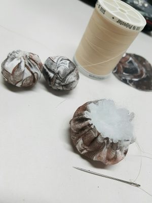 Gel Press stitched fabric beads