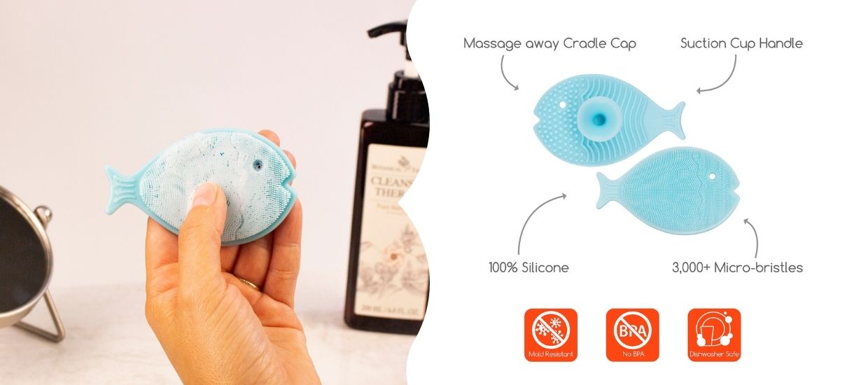babyshower gift idea - Silicone Mini Fish Scrub_Cradle Cap Brush