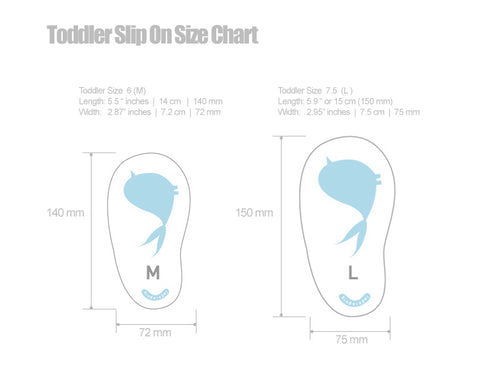 kinderspel slipon size chart