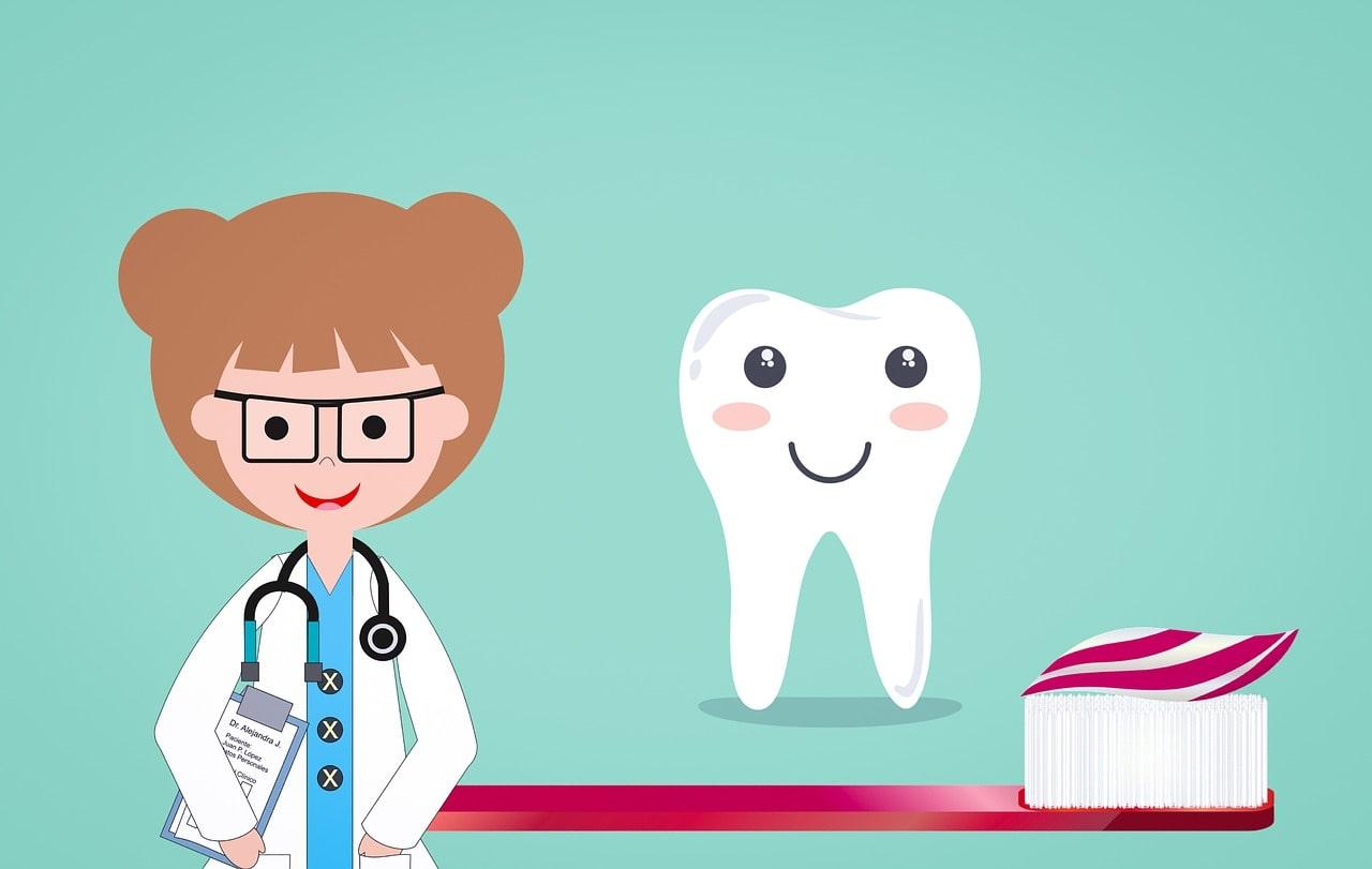 Cartoon Image of a Dentist, Tooth, and Toothbrush 