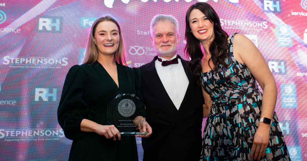 Nelson's Distillery & School Staffordshire Tourism & Good Food - Experience of the Year award winners. From left to right Megan Russell (holiday award), David Hunter & Rebecca Woods.