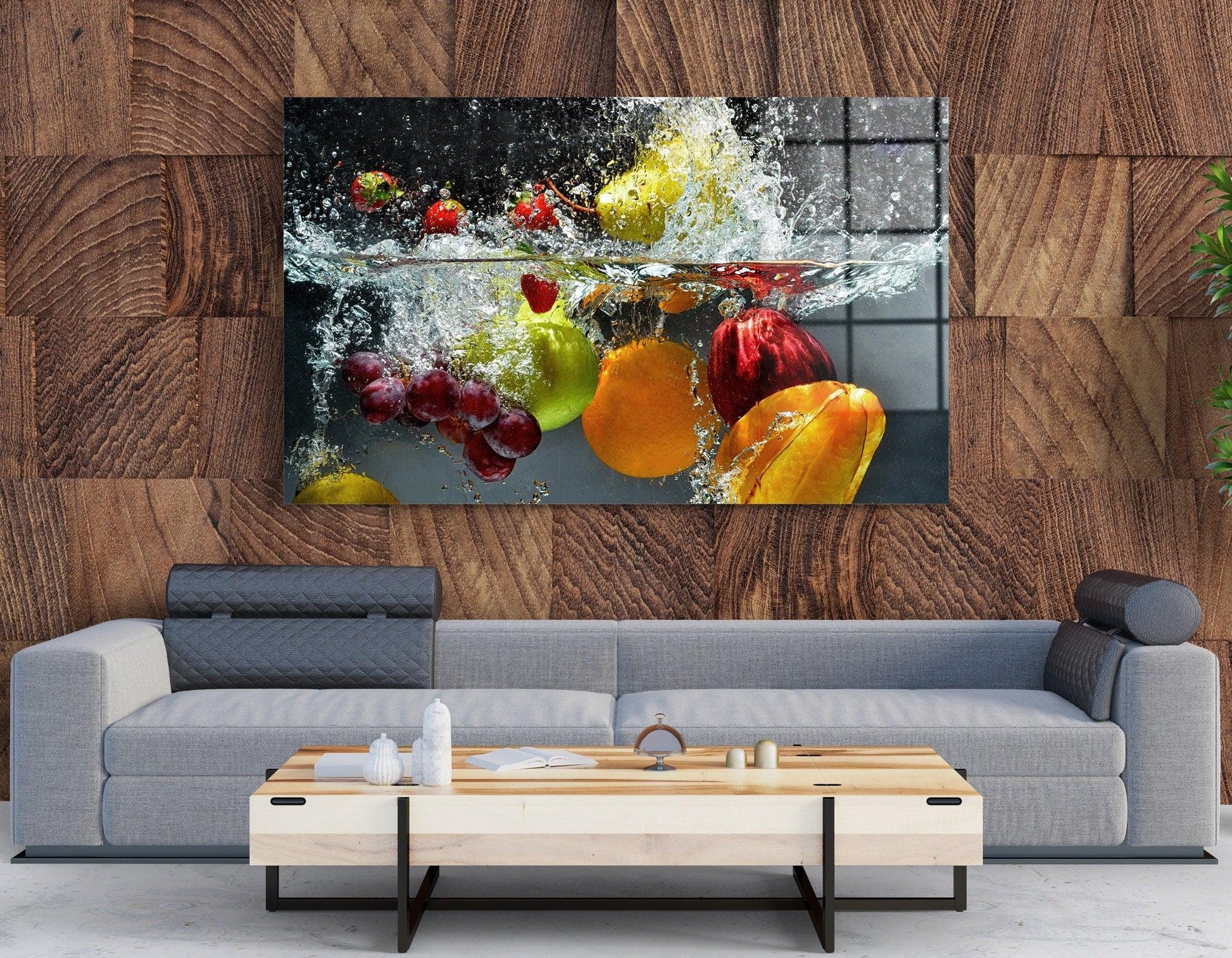 ontwerp inval masker Fruits Splash Tempered Glass Printing Wall Art | Fruits & Berries glas