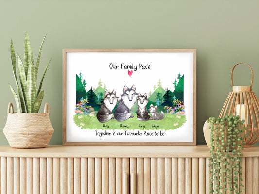 Fox Family Portrait Print With Any Names, Mothers Day Gifts for Mum,  Personalised Birthday Present for Mother in Law 