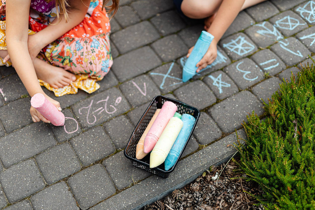 Playing with sidewalk chalk