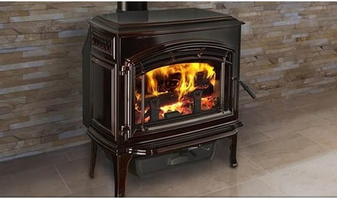 A home stove with fire lit