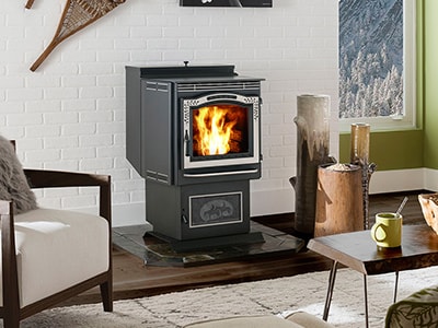 Pellet stove in a sporty room