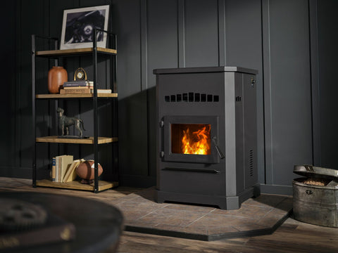 Image of a Quadra-Fire Outfitter II pellet stove in a living room