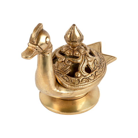 Brass Dhoop Dani - elegantly designed brass incense holder, ideal for burning incense cones or dhoop, golden finish, perfect for home rituals and meditation spaces, enhances the ambiance and fragrance during spiritual practices, symbolizes purification and spiritual elevation, a beautiful and practical addition to your collection of brass incense holders and spiritual accessories.