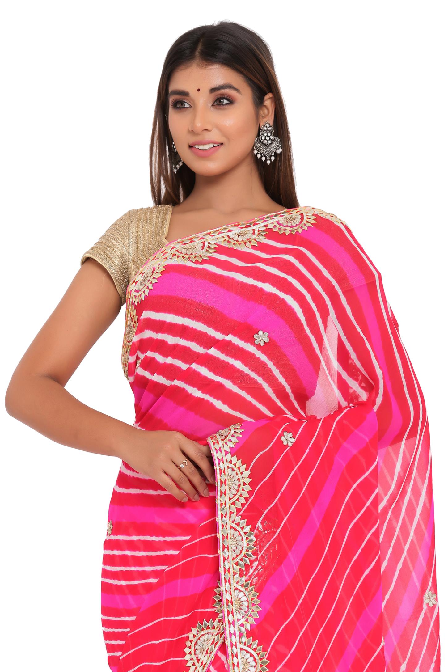 Blue Handcrafted Pittan Work Organza Leheriya Saree – Nykaa Fashion