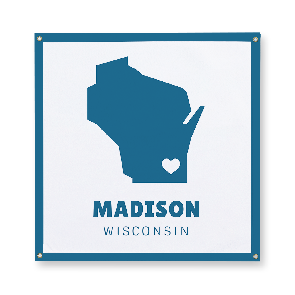 Abstract State Vector with Heart Wisconsin Square Camp Flag