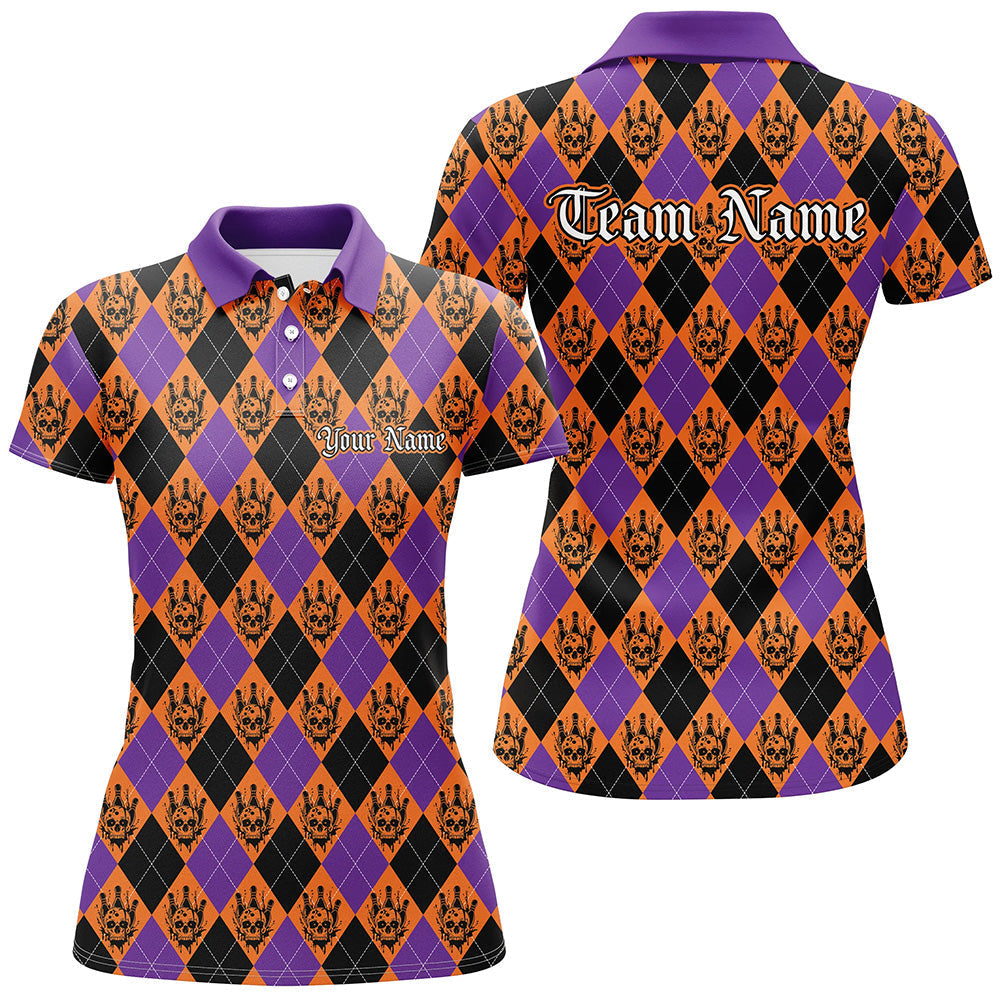 Orange & Purple Argyle Halloween Bowling Shirt for Women I7302 - Climbowl UK product image