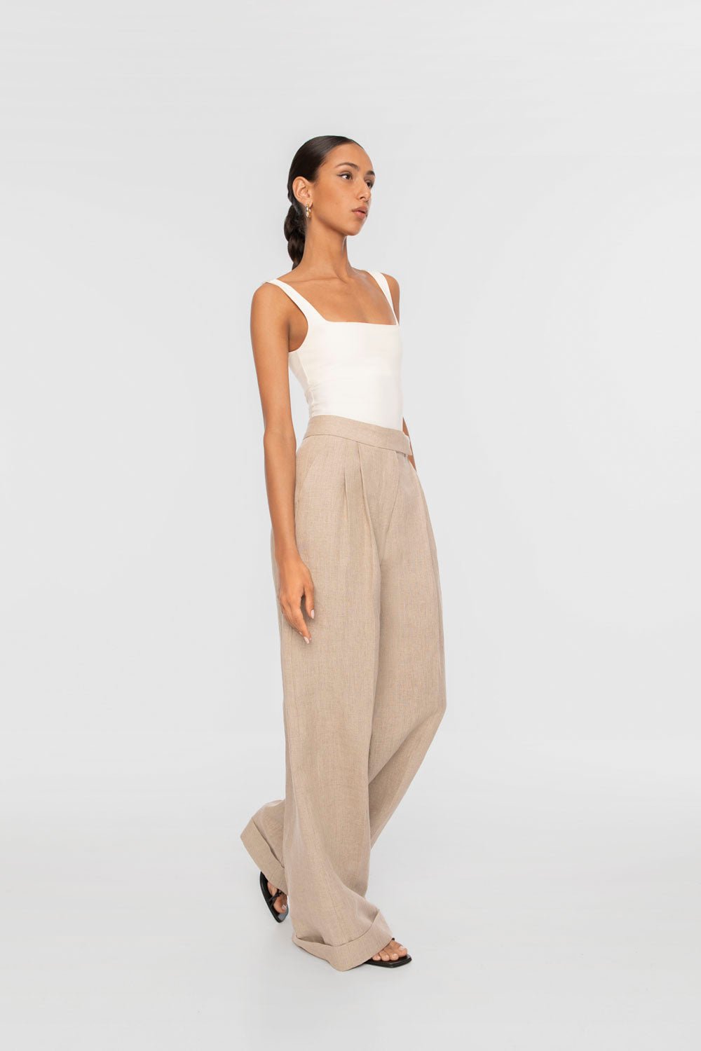 FINAL SALE: Wide Leg Trouser - Tencel Viscose - Oyster