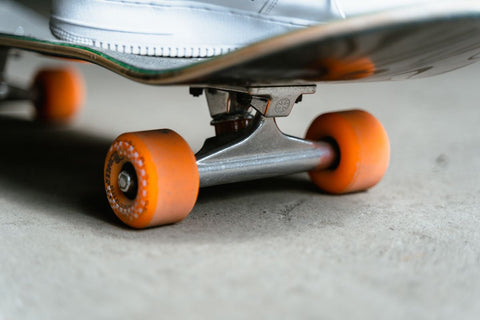 Closeup of skateboard trucks