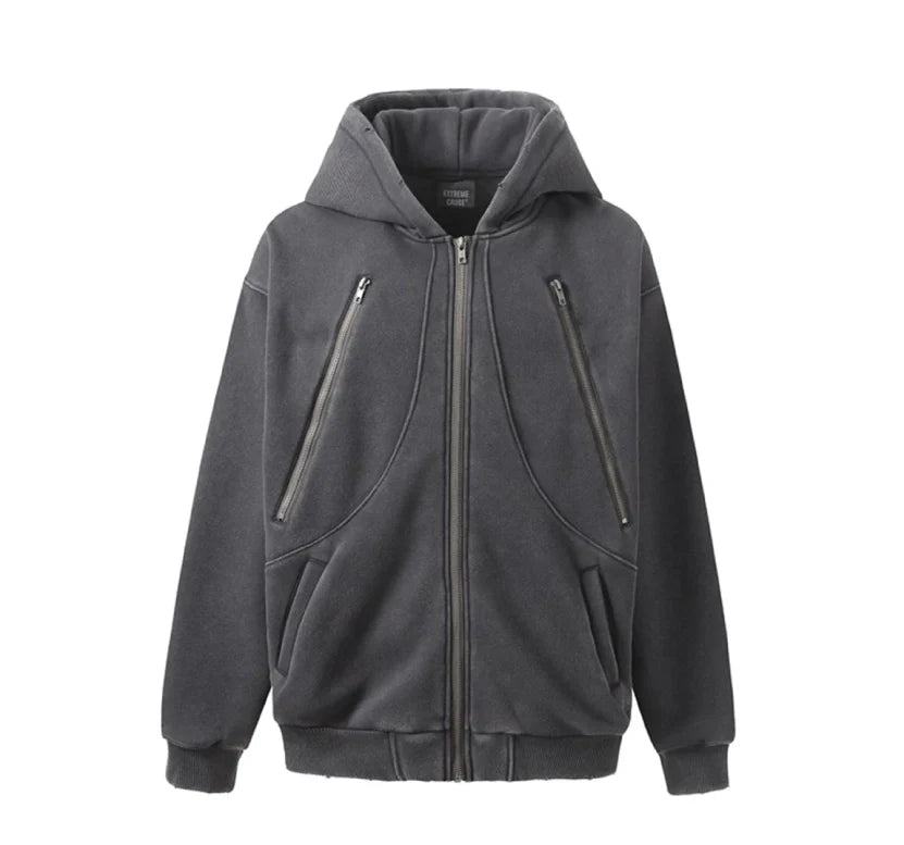 'Extreme Cause' Acid Wash Zip-up Hoodie