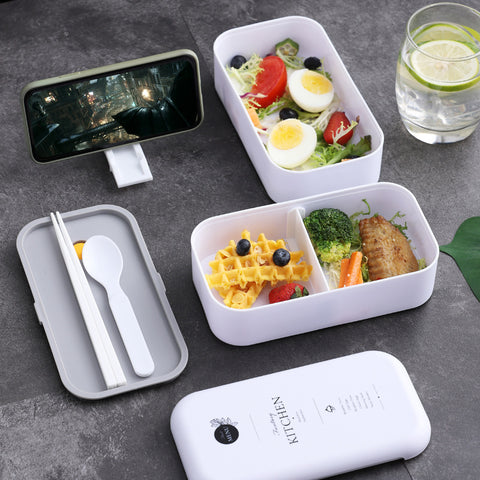 Bento box blanc avec porte téléphone