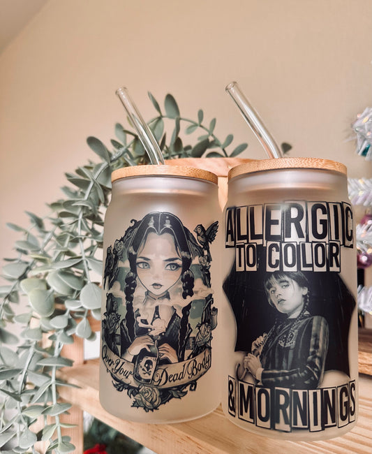 Wednesday Addams Can Cup Glass Tumbler With Bamboo Lid the Addams Family  Tumbler Starbucks Cup Glass Cup Wednesday Tumbler 