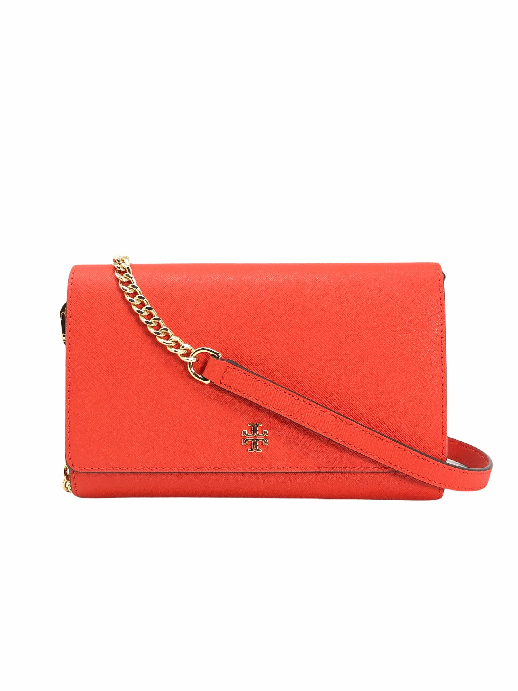 Tory Burch Emerson Chain Wallet Leather Cross Body Bag (Bright Samba)