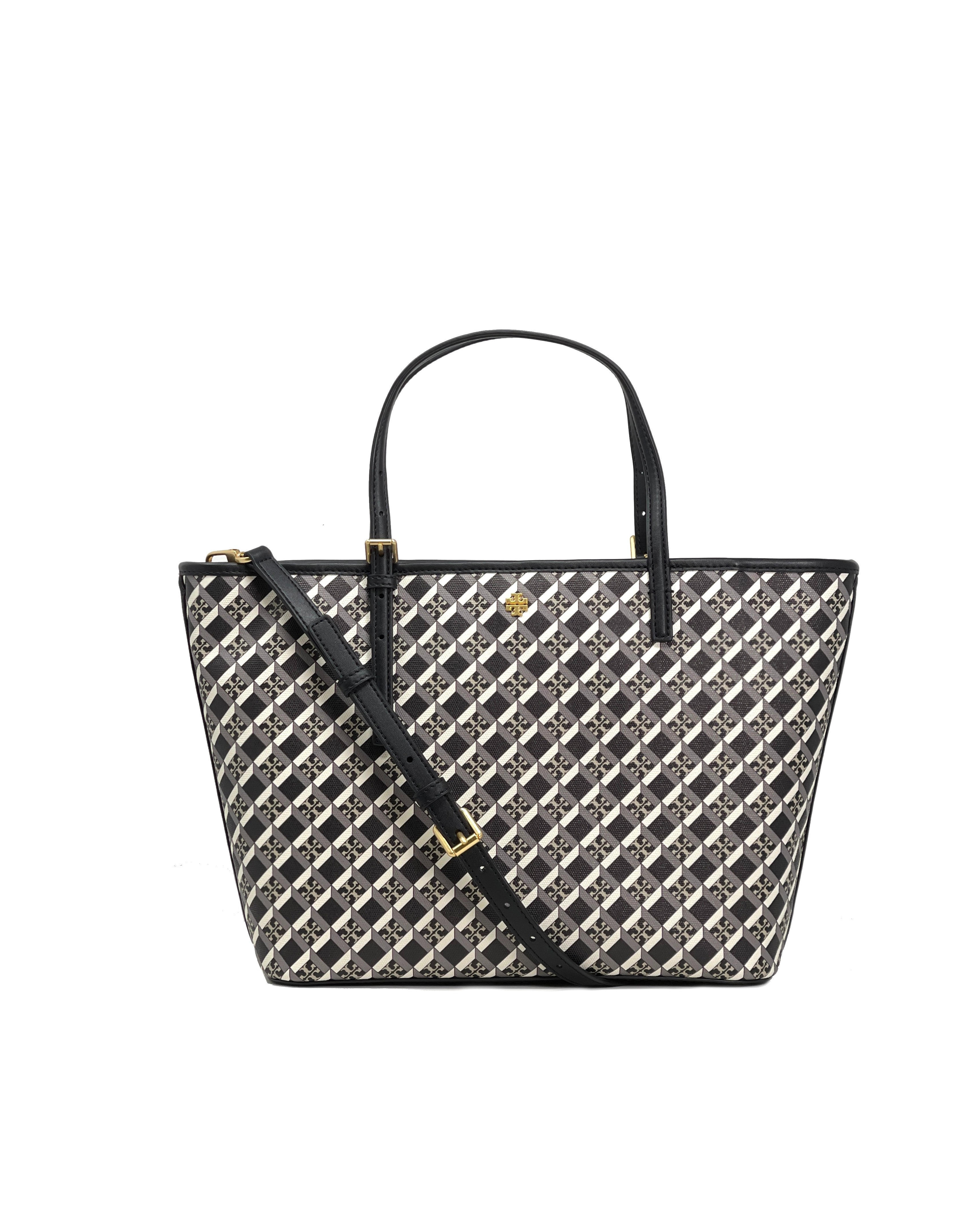 Tory Burch Geo Logo Top Zip Tote — Black — shoemaster