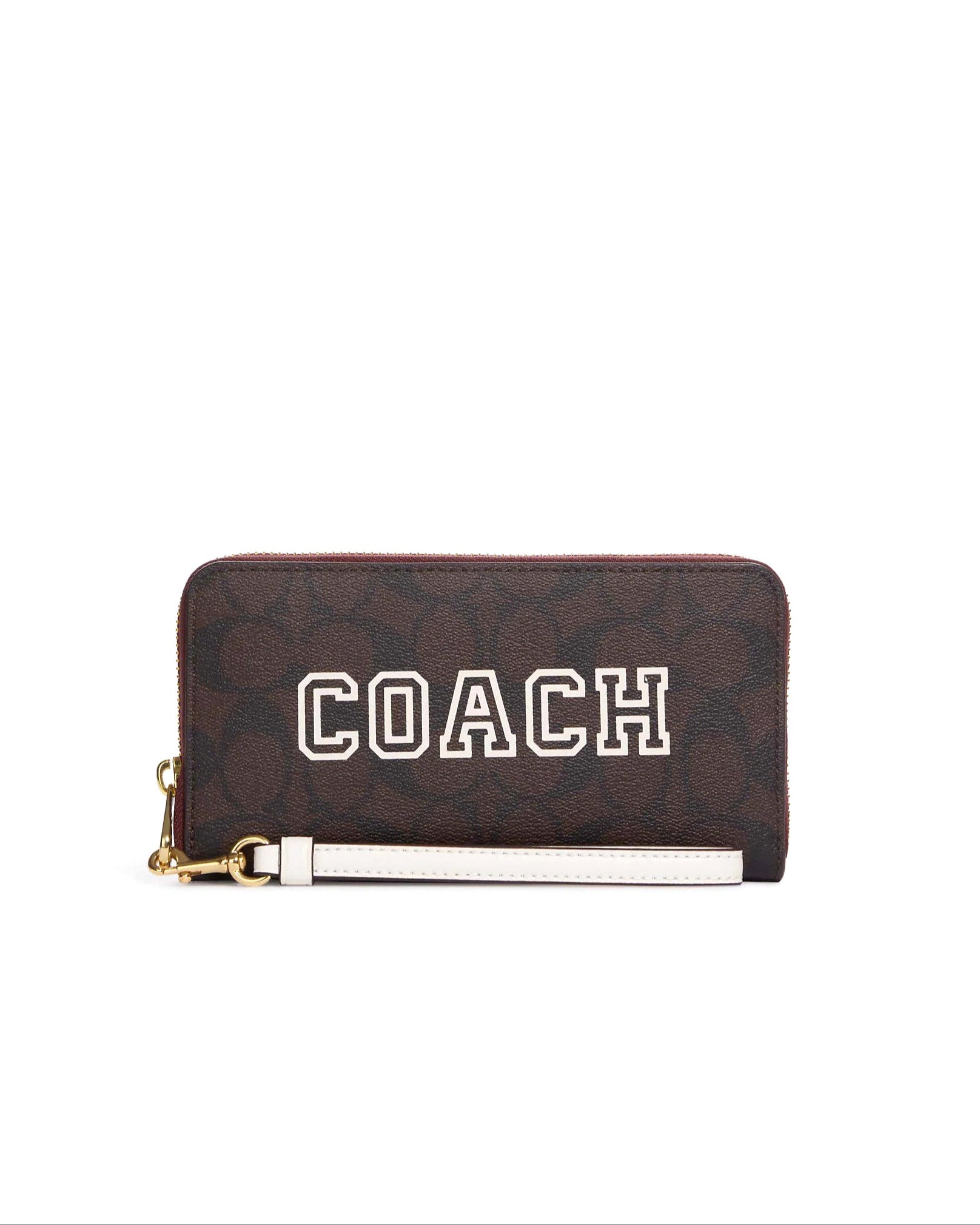 Coach Women's Brown & Red Long Zip Around Wallet In Signature