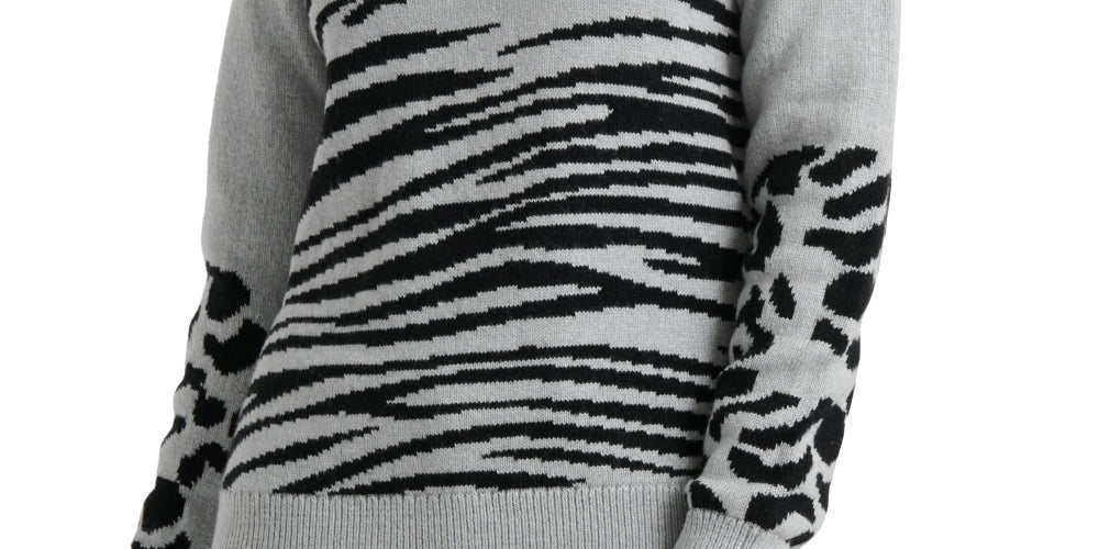 Lucky Brand Women's Printed Long Sleeve Jewel Neck Sweater White