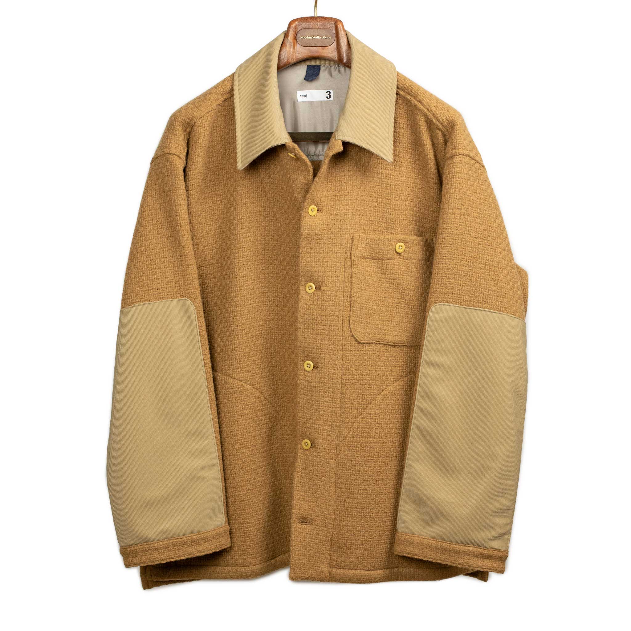 Shirt jacket in Camel basketweave dobby wool mix - No Man Walks Alone Europe product image