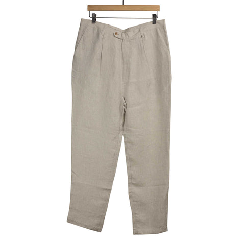 Double Pleated Cotton Trousers Taupe