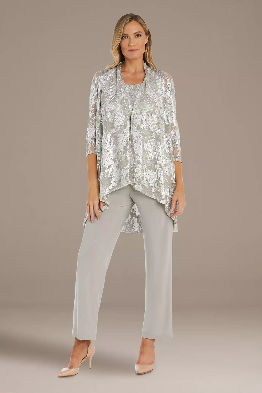 Three-Piece Metallic Patterned Pantsuit