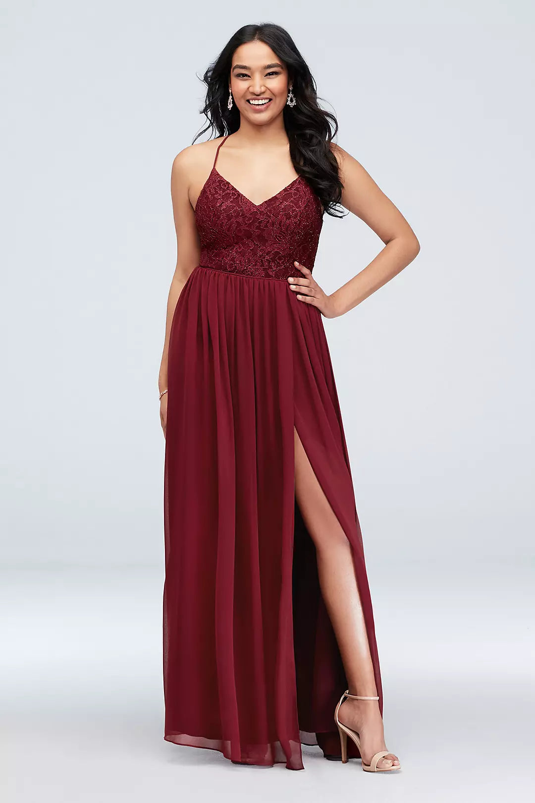 Glitter Lace Bodice Stretch Gown with Back Cutouts