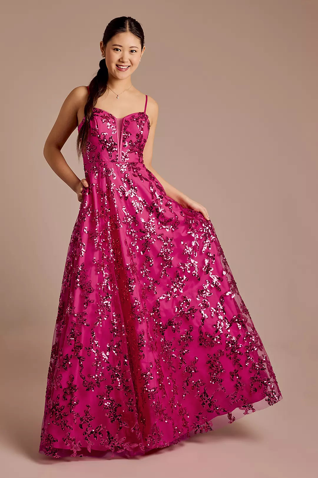 Floral Sequin Sweetheart Neckline Ball Gown