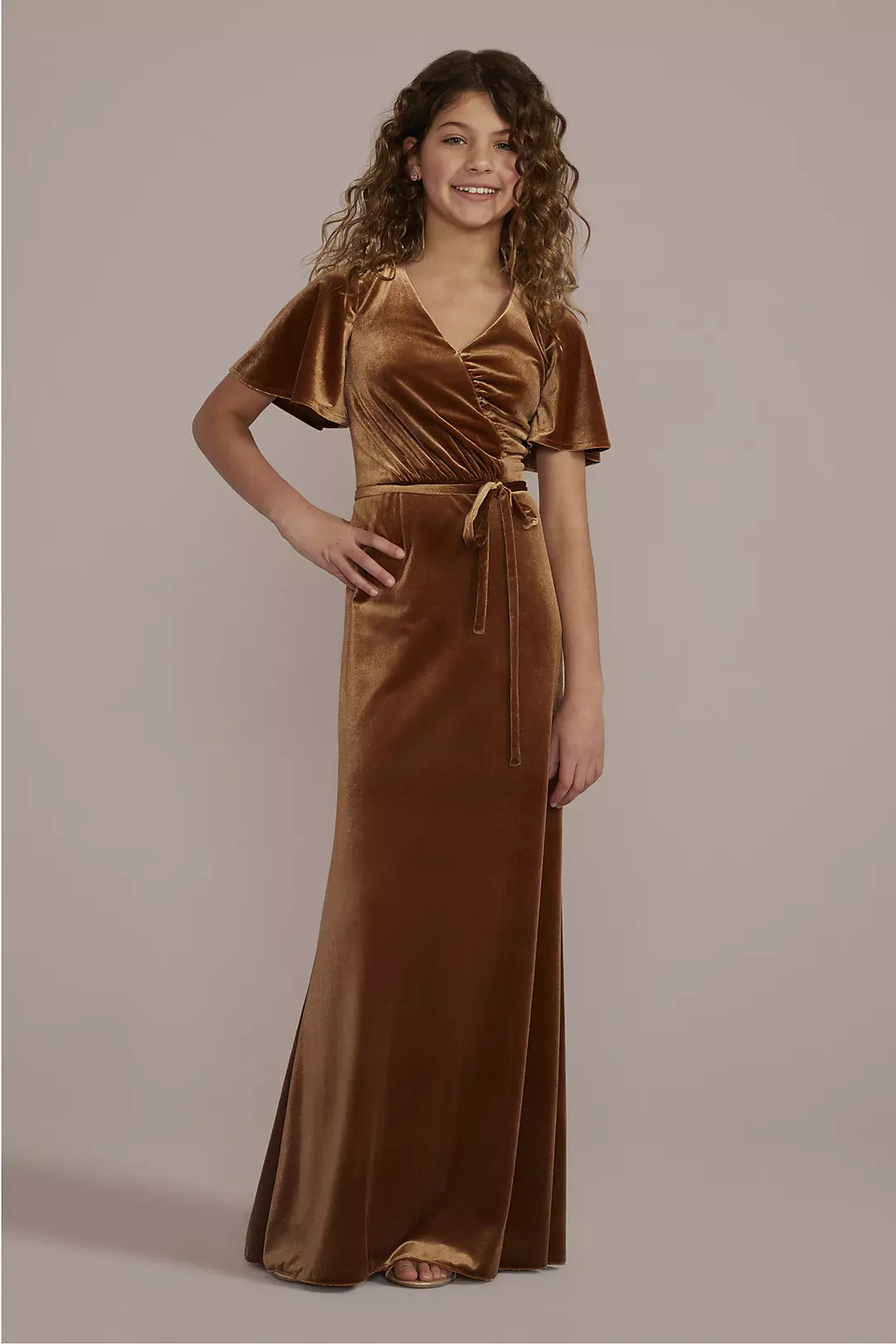 Velvet Flutter Sleeve Girls Dress