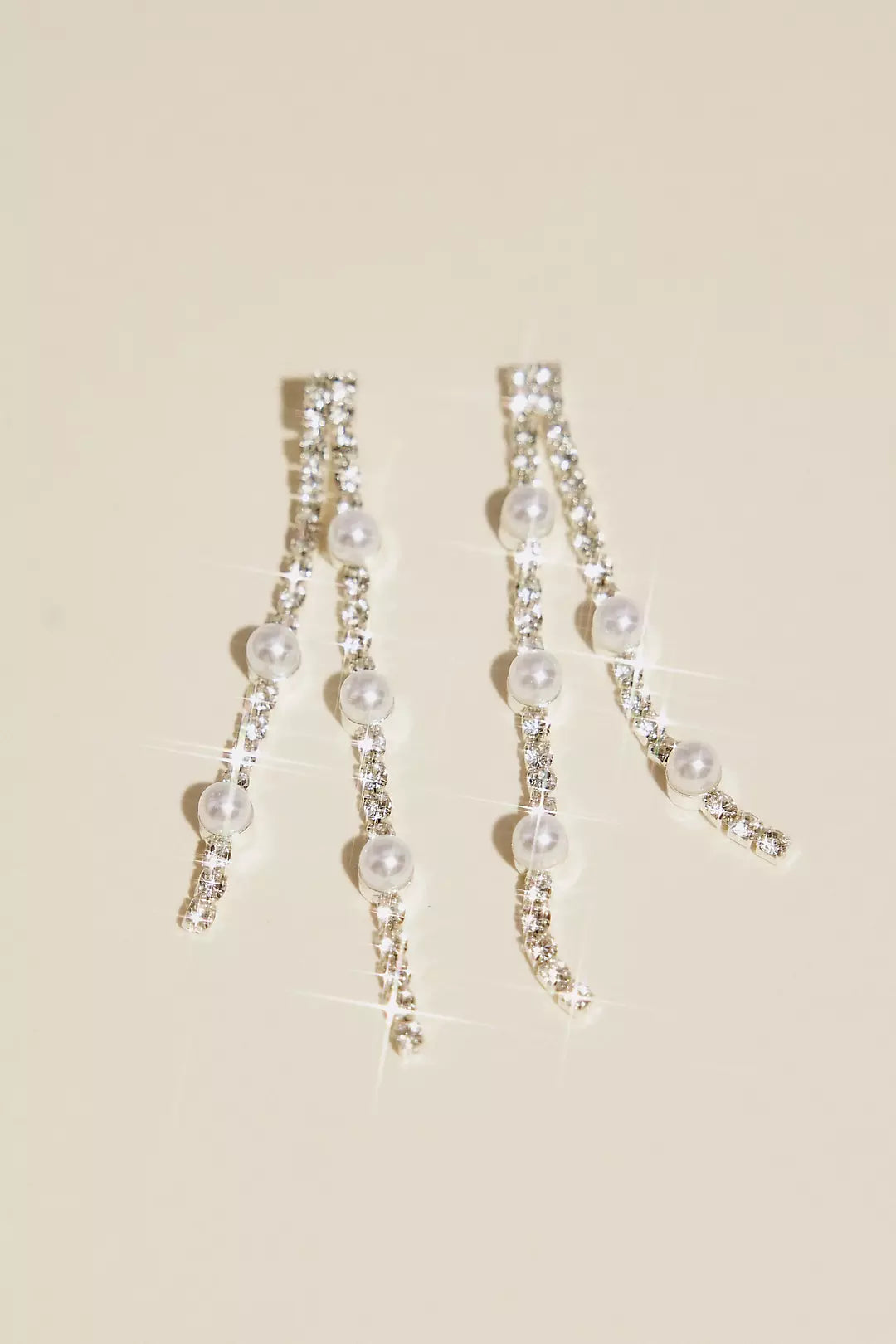 Rhinestone and Pearl Linear Dangle Earrings