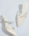 Crystal Strap Pointed Toe Satin Mules