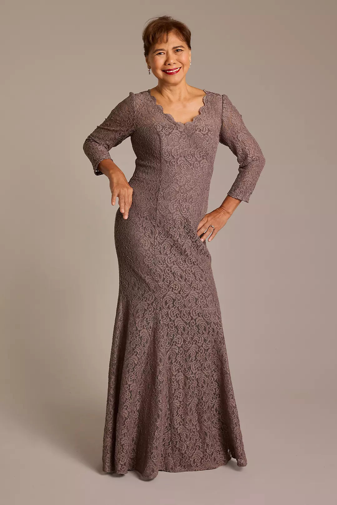 Long Sleeve Glitter Lace Mermaid Gown