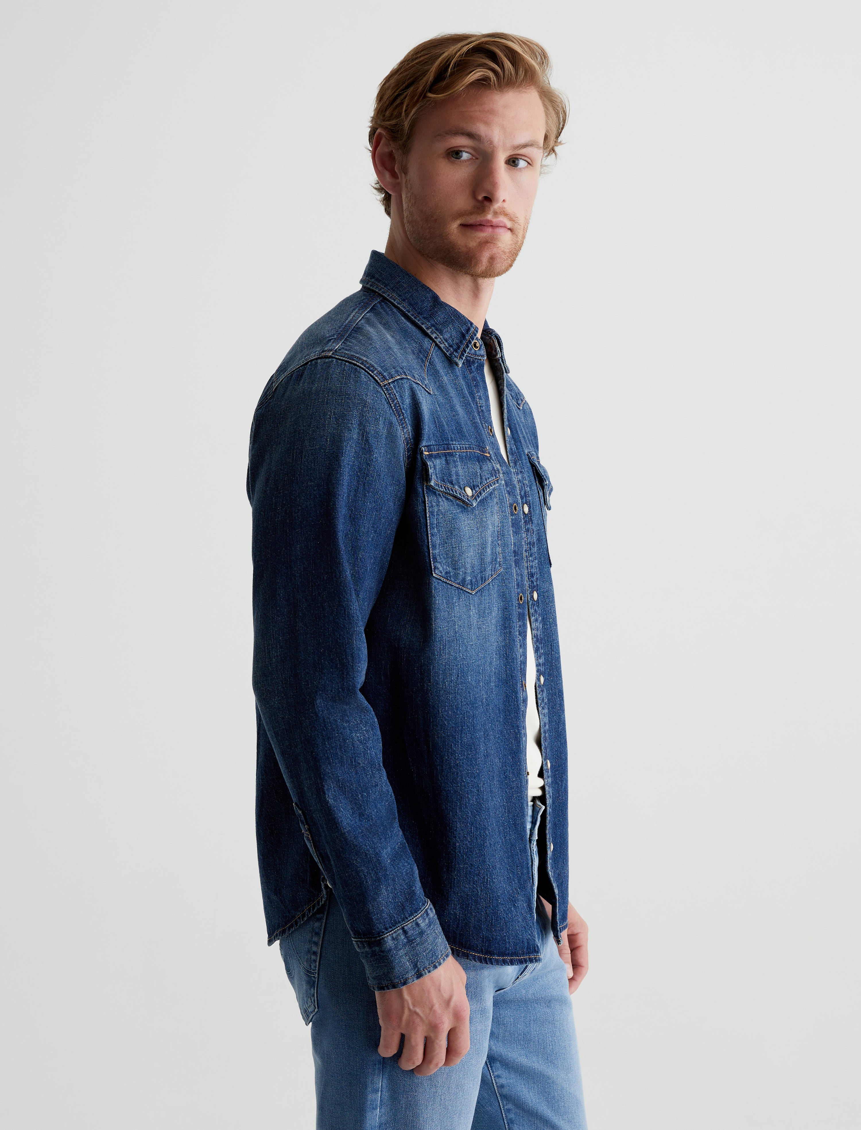 Shop Ag Jeans Aiden Western Shirt In Blue