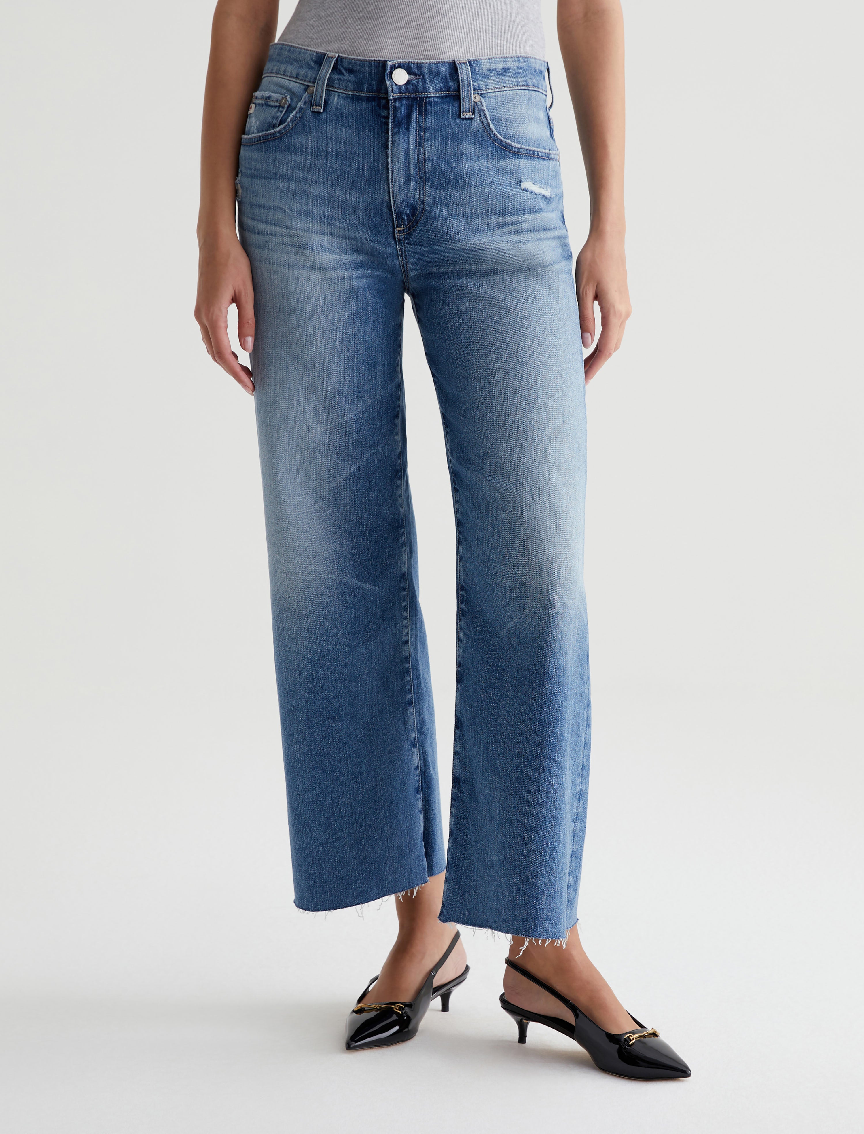 Shop Ag Jeans Saige Wide Leg Crop In Blue