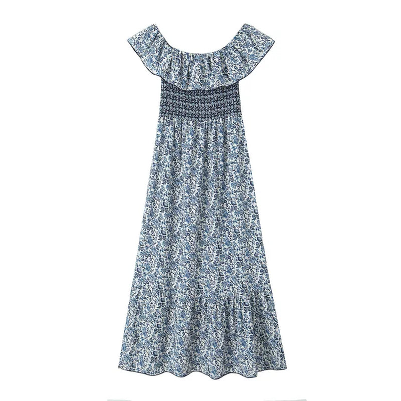 Off-Shoulder One-Piece Collar Print Dress for Elegant Evening Wear
