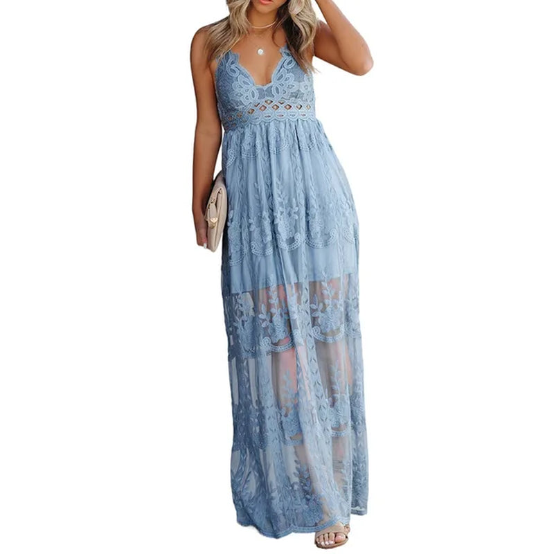 Women's Lace Tulle Long Skirt Set with V-Neck