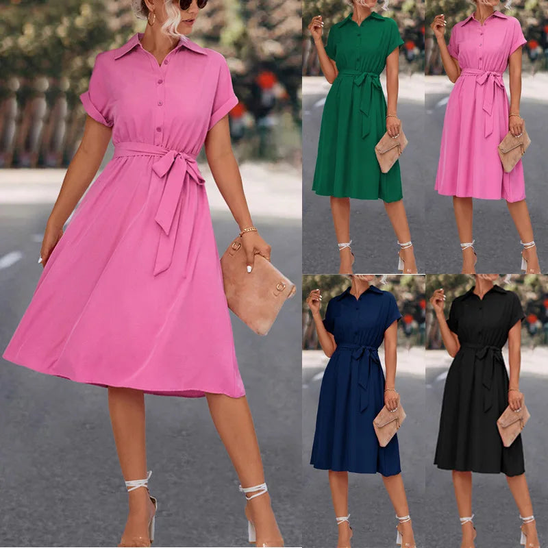 Stylish Lace-Up Blouse Dress with Belt for Women - Image 8