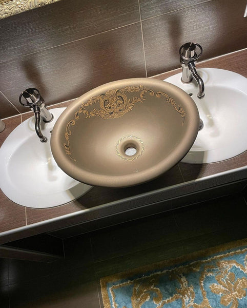 poil rubbed bronze dark bathroom
