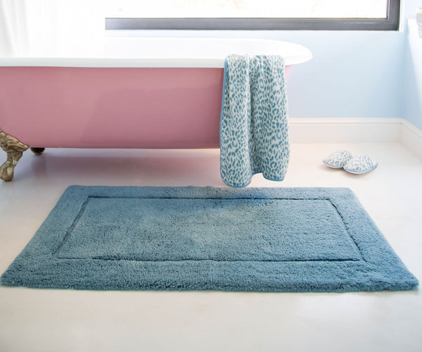 Egyptian cotton bathroom rug blue simple