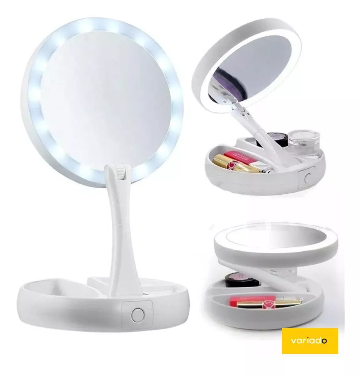 Imagem 1 de Espelho Dobrável de Maquiagem Com Iluminação Led e Zoom 10x