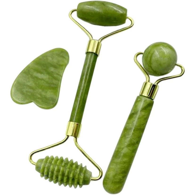 Imagem 3 de Conjunto de Pedras de Jade Para Cuidados Com a Pele Facial Anti-envelhecimento Rosto Olho Pescoço Beleza Rolo Massageador