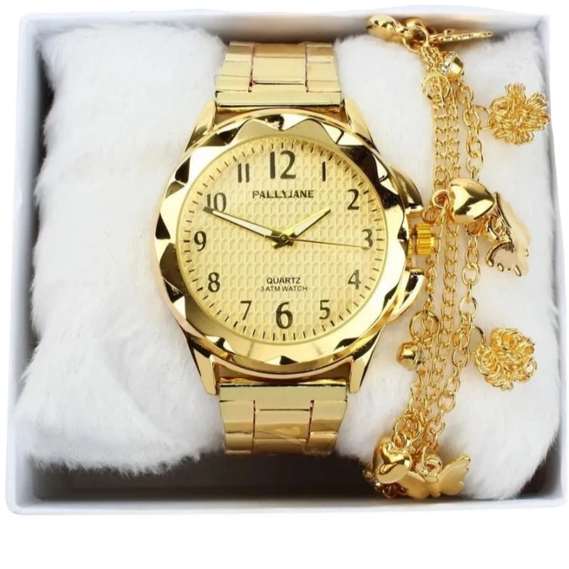Imagem 1 de Relógio Feminino Dourado Cor Ouro Original Resistente a Água + Pulseira